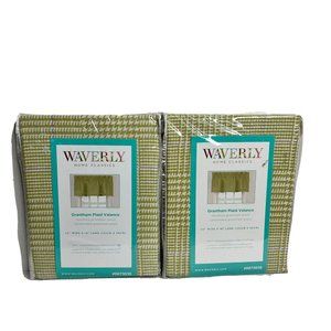 2 NEW Waverly Grantham Plaid Valance Straight  52"x18"L Celery Green  Checkered